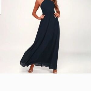 Lulu's Midnight Air Of Romance Halter Maxi Dress.